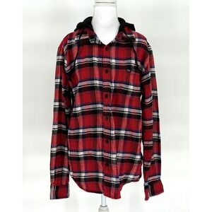 Aeropostale Hooded Flannel Soft Grunge Cabincore 90s Streetwear Shirt Red Mens M